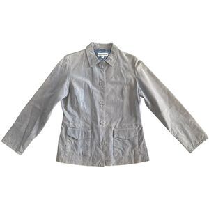 Boston Harbour Lined Blue Gray Button Front Genuine Leather Jacket Sz M Indie